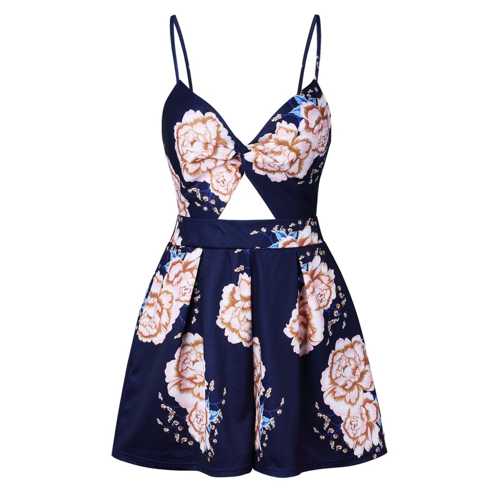 😍😍My Sunshine Sexy Navy Brown Floral Romper - Picture 5 of 8